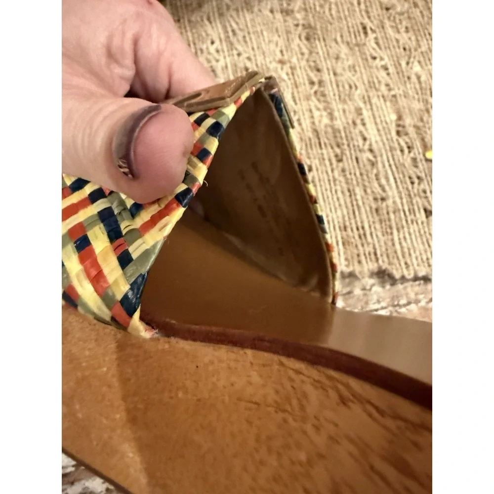 Tory Burch Ines Woven Multicolor Raffia Wedge Platform‎ Slide Sandals Sz-8